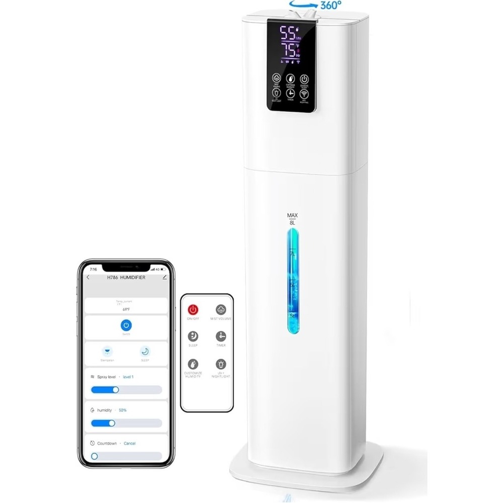 8L Smart Humidifiers for Bedroom Large Room, 2.1Gal Cool Mist Top Fill Diffuser